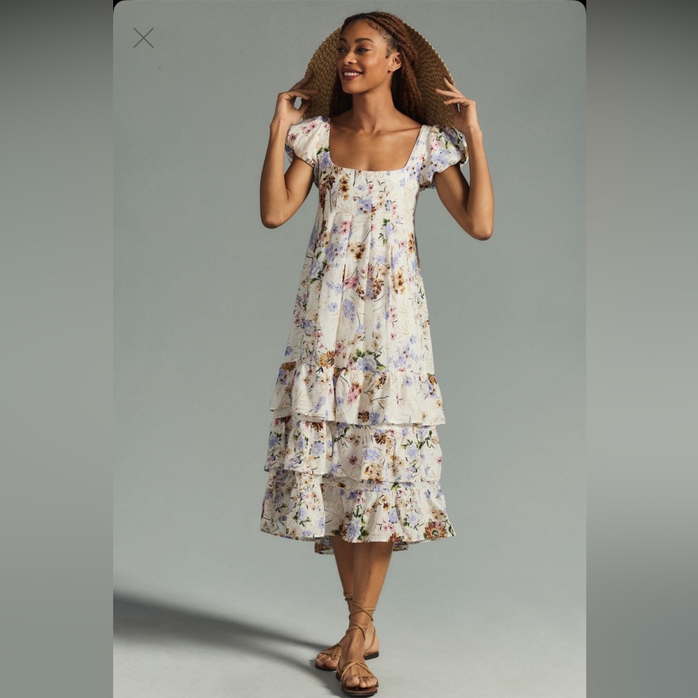 Anthropologie Puff Sleeve Midi Dress